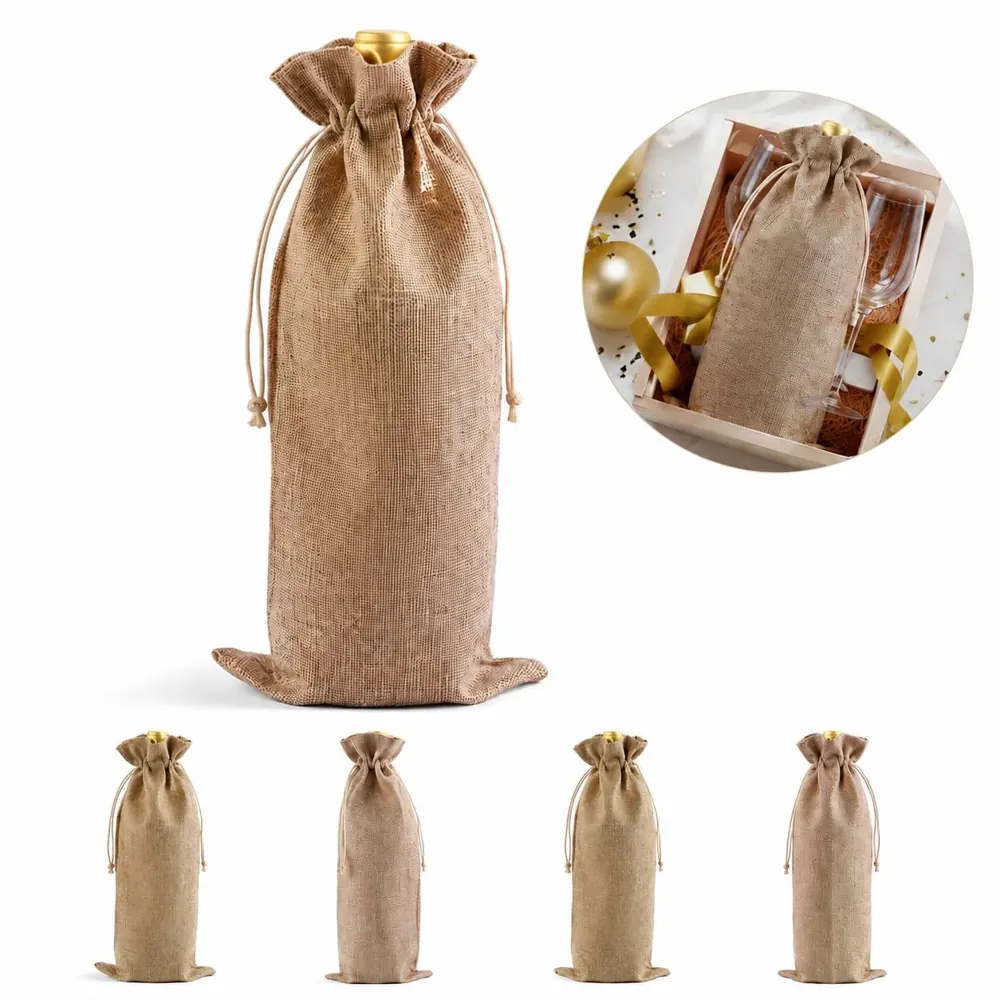 Natural Jute Drawstring Wine Gift Bag with Burlap Finish 2
