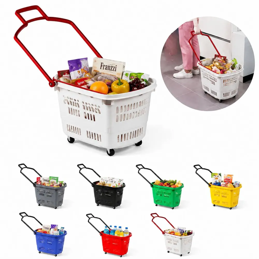 Foldable 4-Wheel Shopping Cart with Ergonomic Handle 2