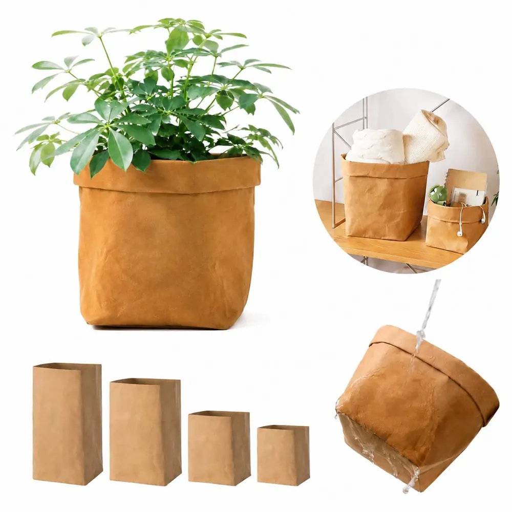 Washable Reusable Kraft Paper Grocery Bag with Sturdy 2