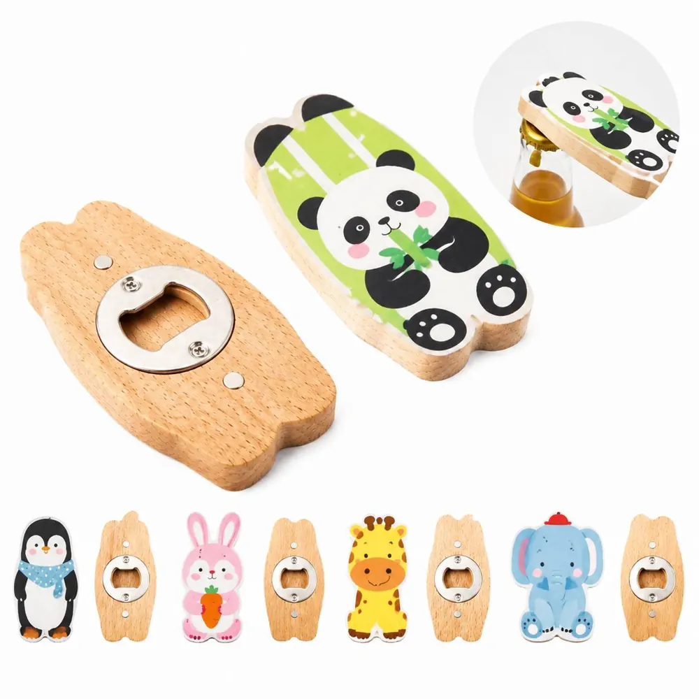 Magnetic Cartoon Wooden Bottle Opener Holder for Fridge 2