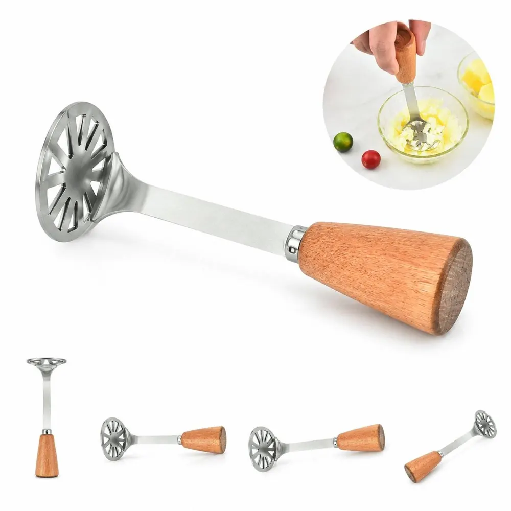 Mini Stainless Steel Masher with Wood Handle, Non-Slip Grip 2