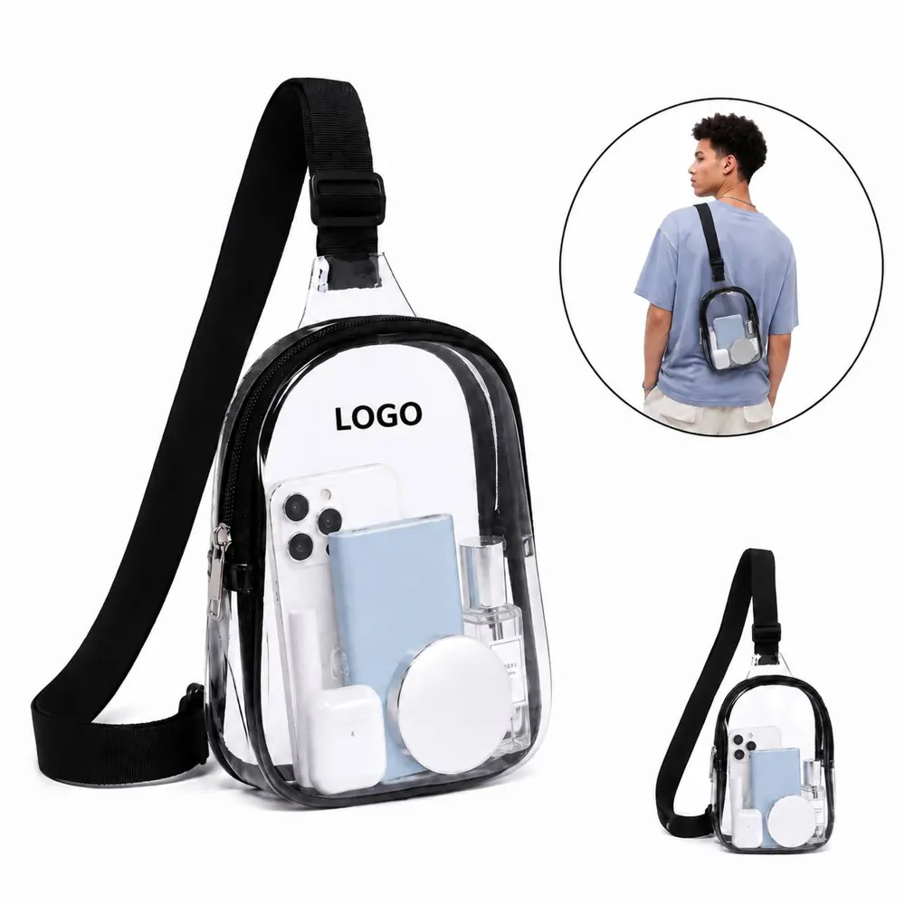 Clear PVC Waterproof Crossbody Bag with Adjustable Strap