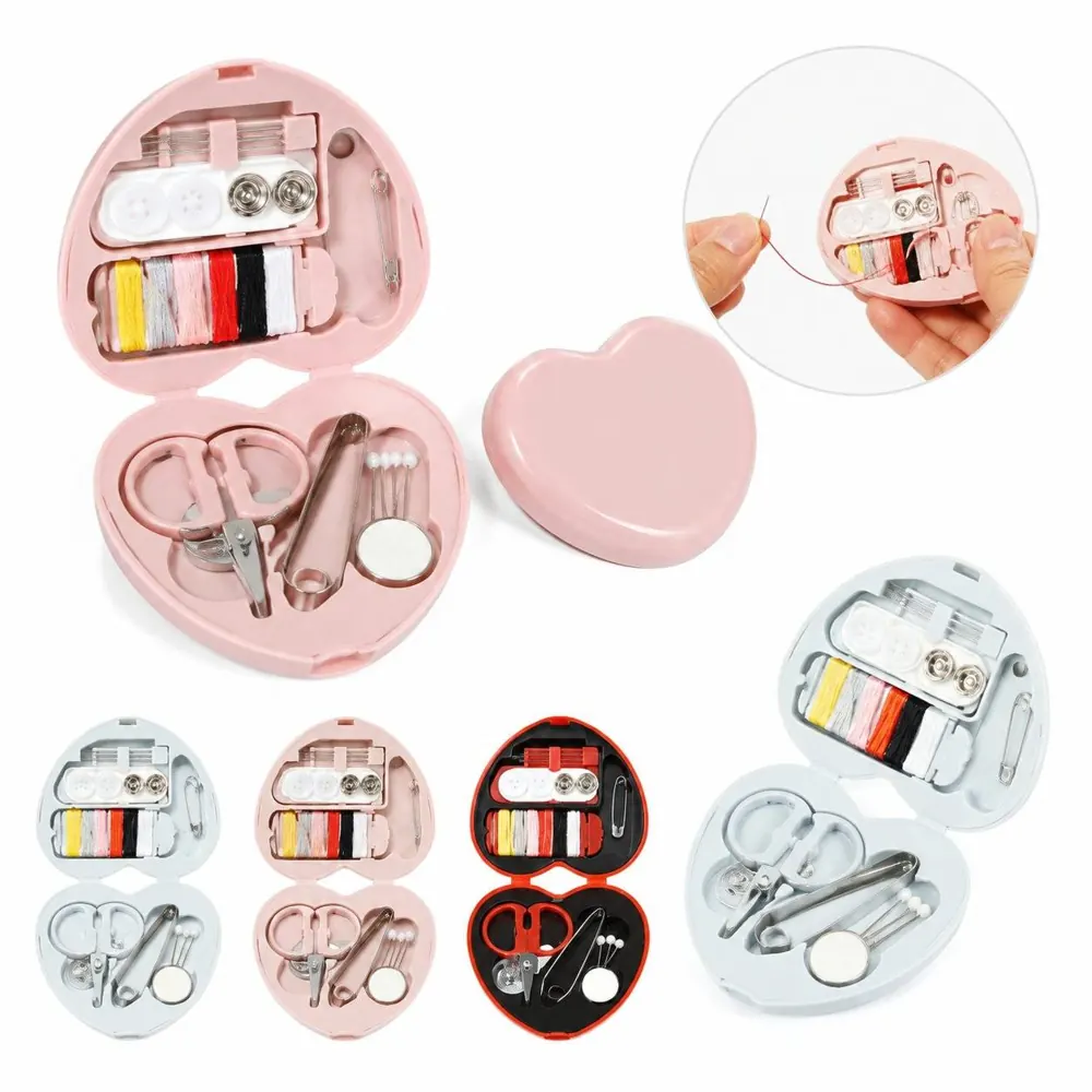 Mini Heart Sewing Kit Plastic Storage Box with Basic Tools 2