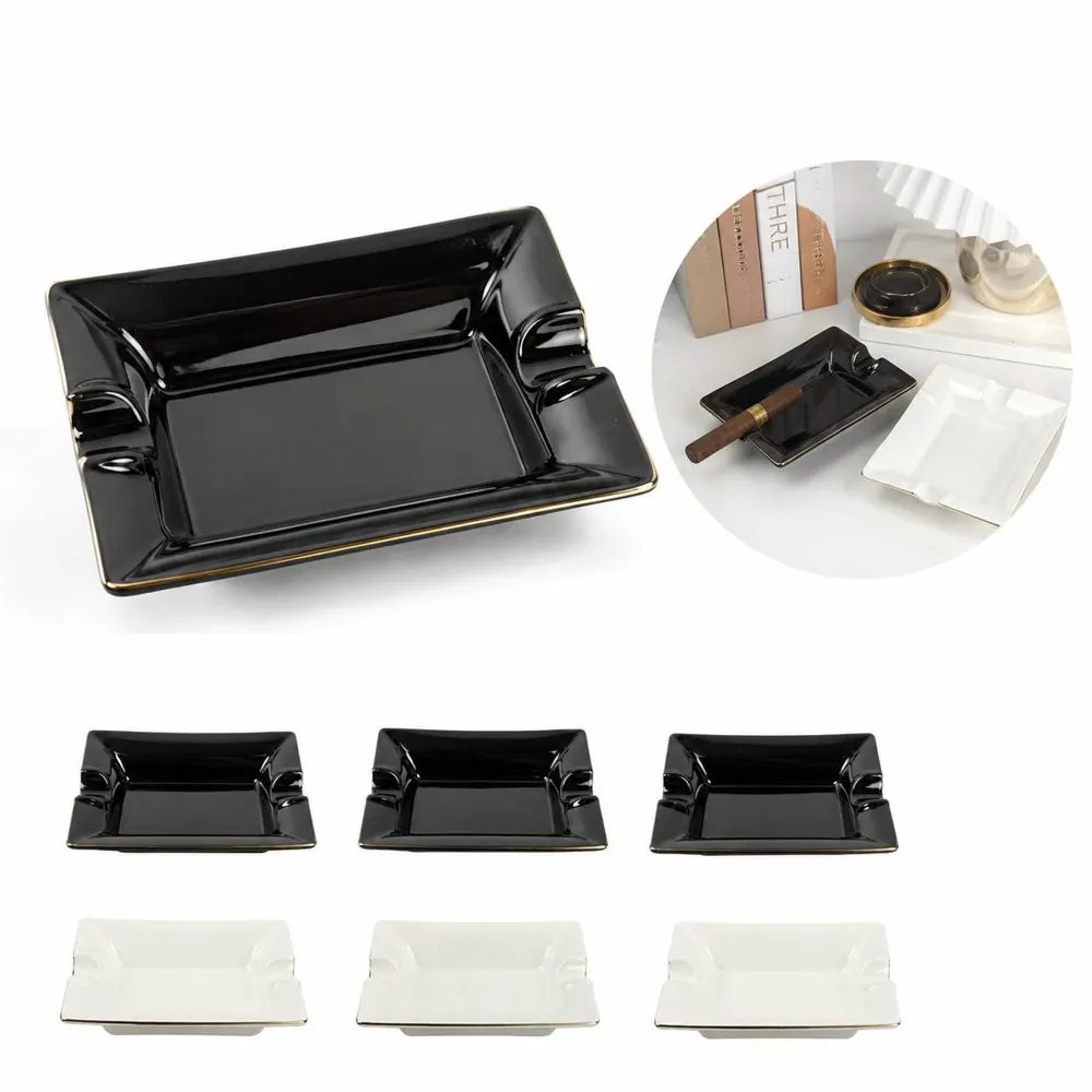 Multifunction Ceramic Cigar Ashtray with Grooves 2