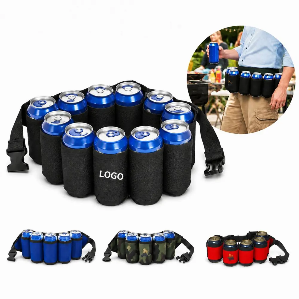Insulated Adjustable 6 Pack Beer Belt Holder for Outdoor