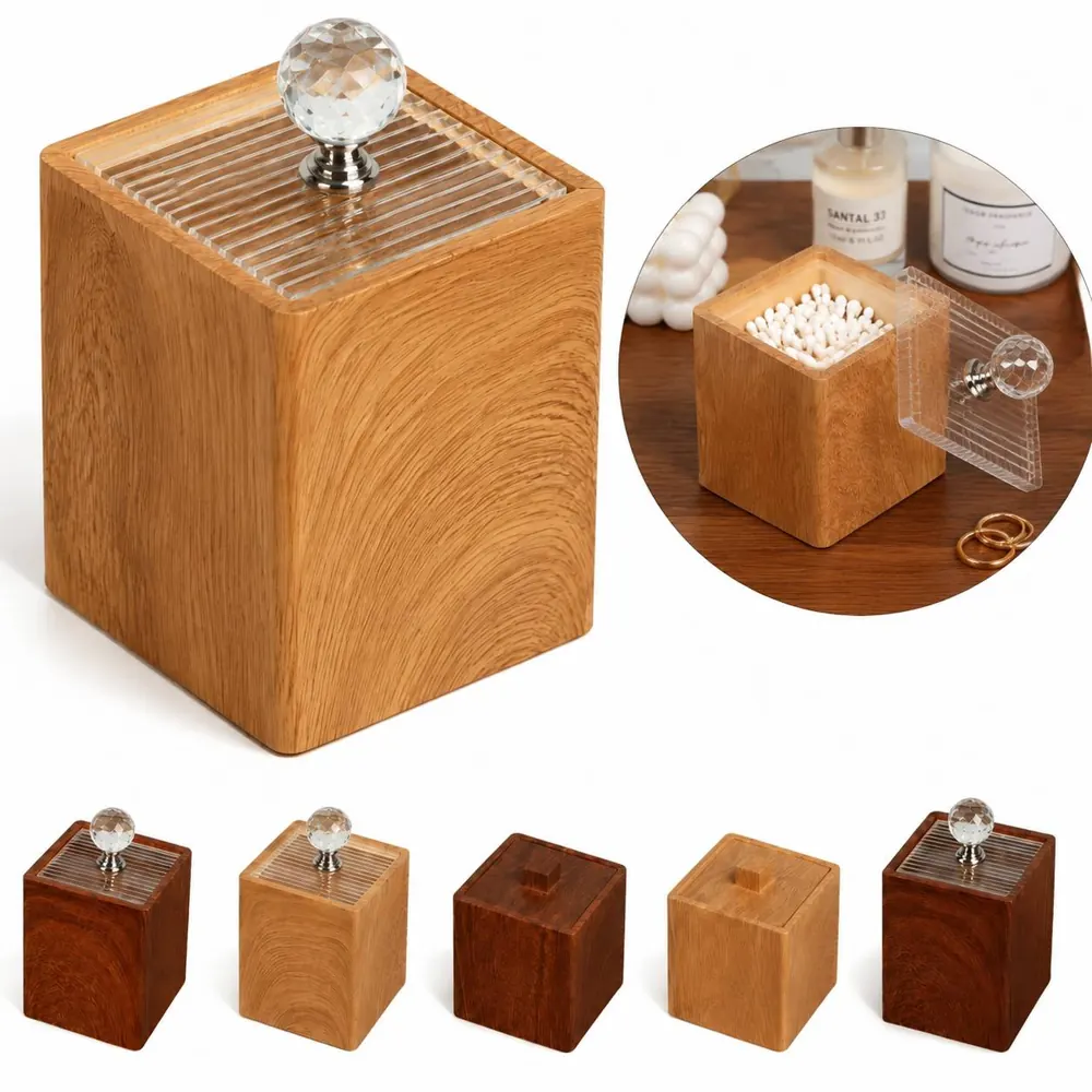 Wood Grain Resin Storage Box for Toothpicks and Cotton 2