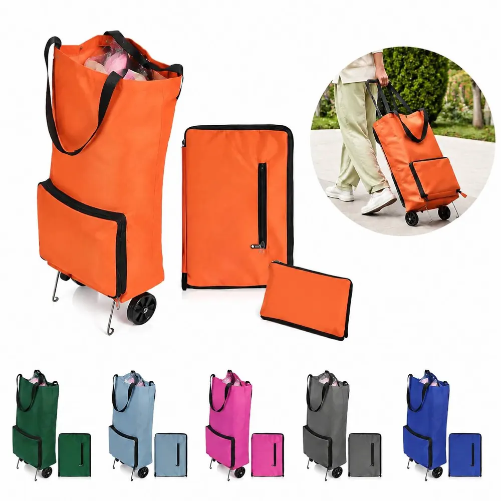 Foldable Wheeled Shopping Bag with Sturdy Rolling Base 2