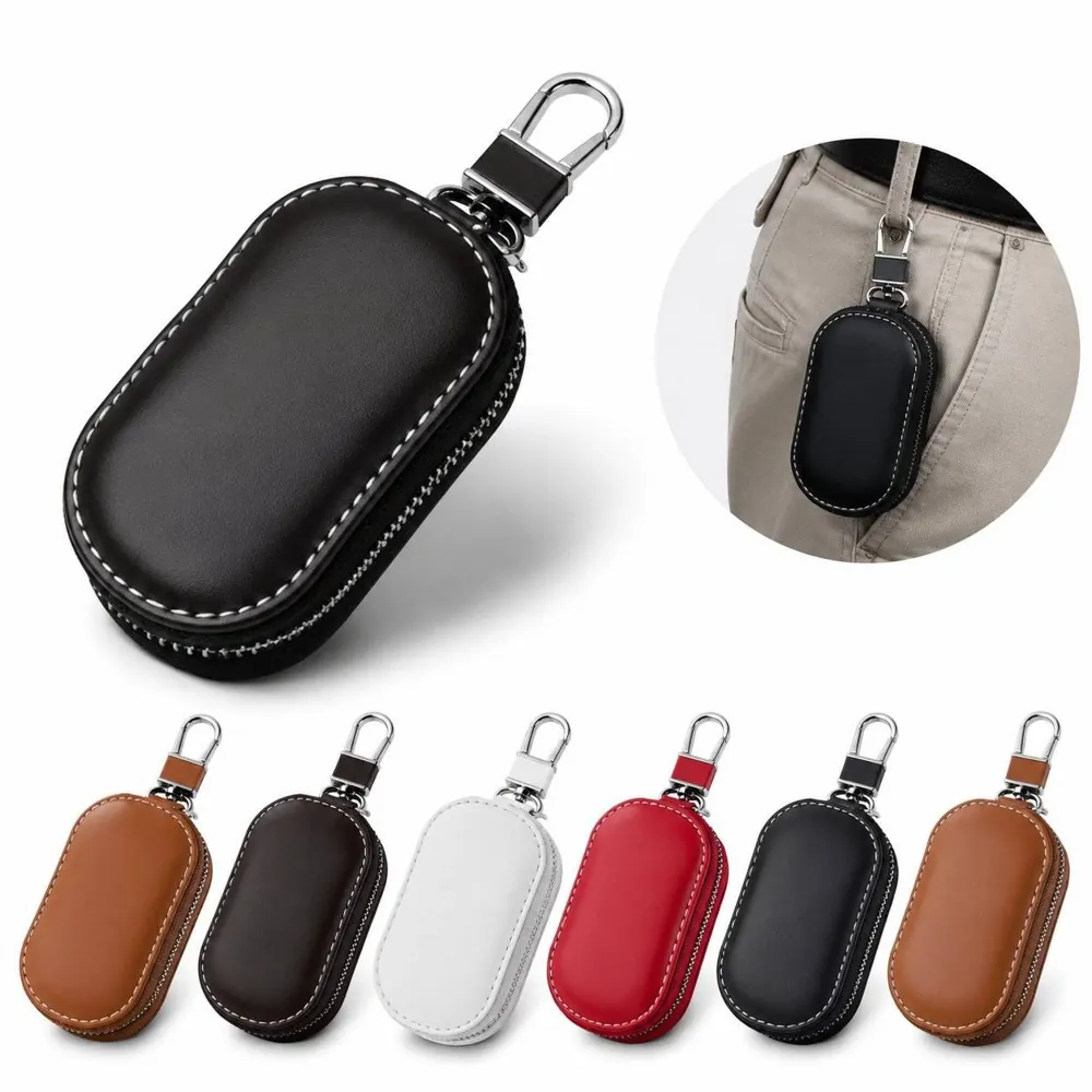 PU Leather Car Key Zipper Pouch with Key Ring 2