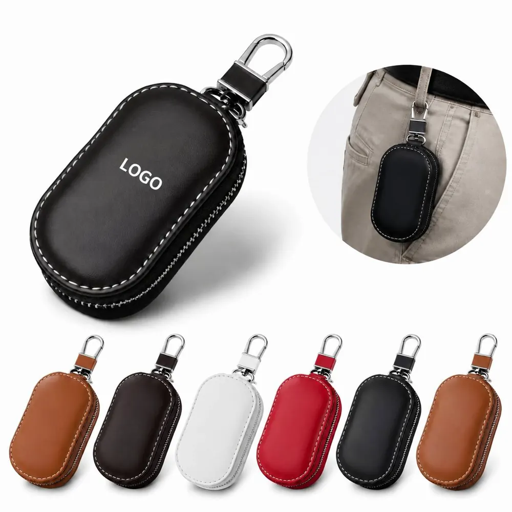 PU Leather Car Key Zipper Pouch with Key Ring