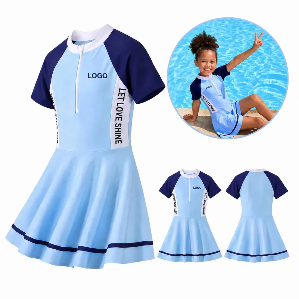 Girls' One-Piece Raglan Sleeve Swimsuit Quick-Dry