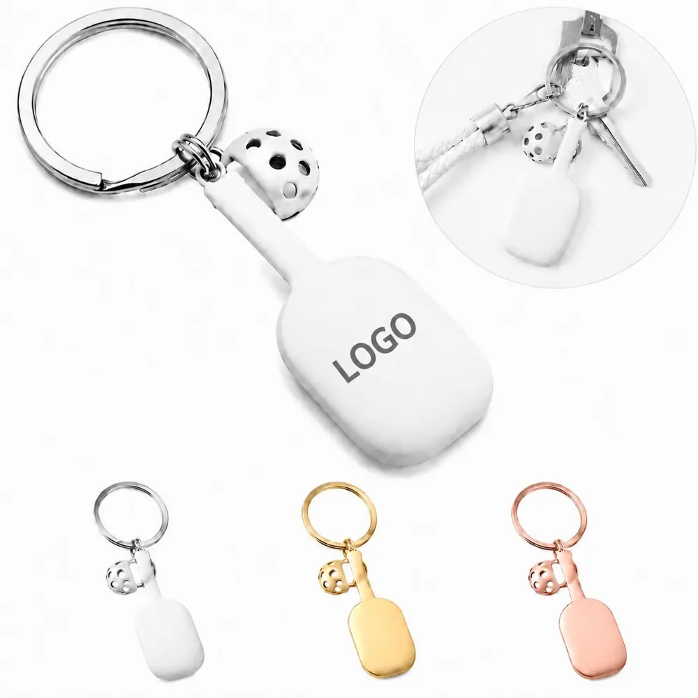 Stainless Steel Pickleball Racket Keychain Key Holder