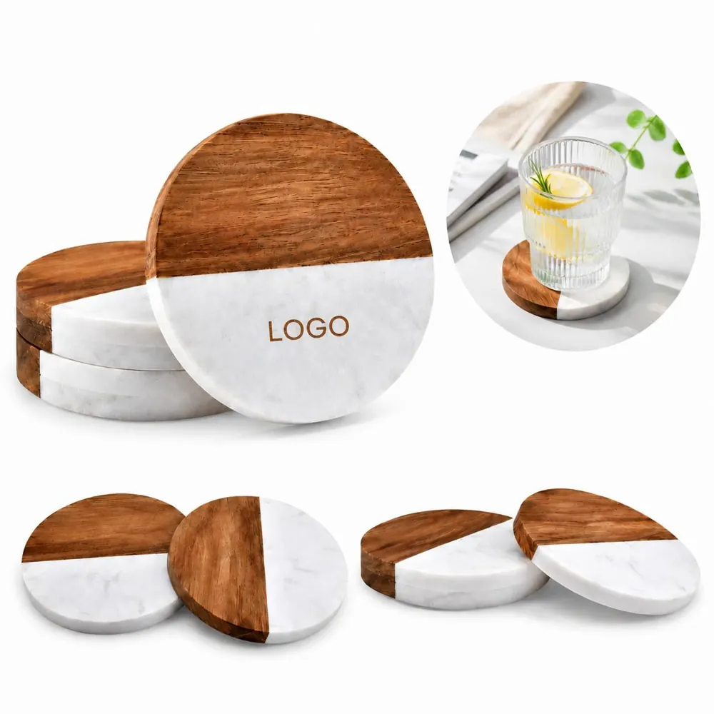 Marble Wood Spliced Coaster Set Heat Resistant for Cups