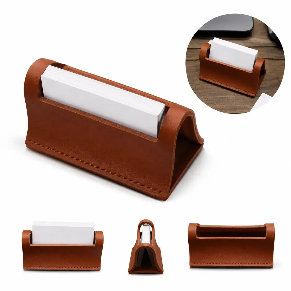 PU Leather Business Card Holder Stand with Multiple Slots 2