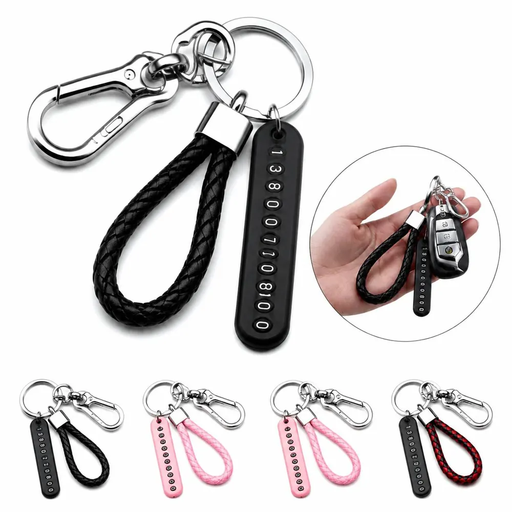 PU Leather Anti-Lost Keychain with Phone Number Slot 2