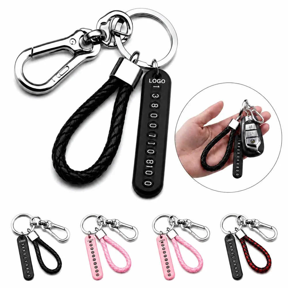 PU Leather Anti-Lost Keychain with Phone Number Slot