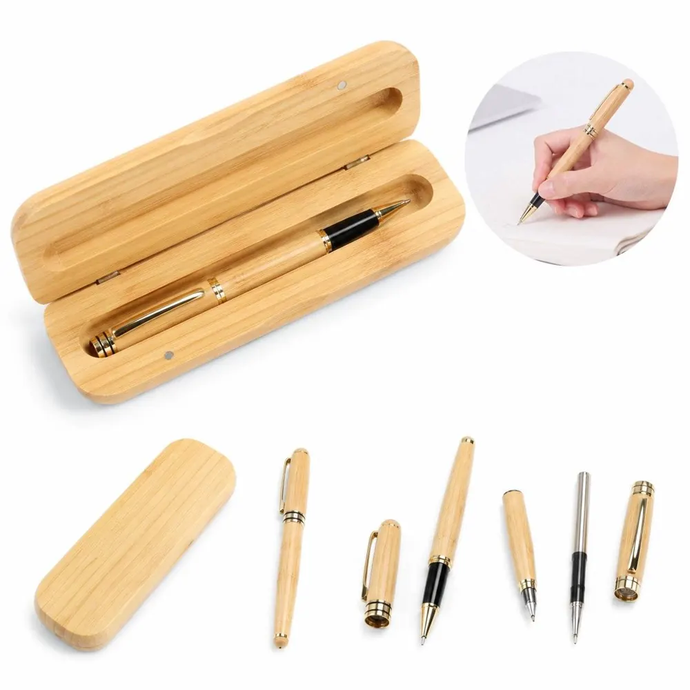 Bamboo Fountain Pen with Protective Case, Smooth Writing 2
