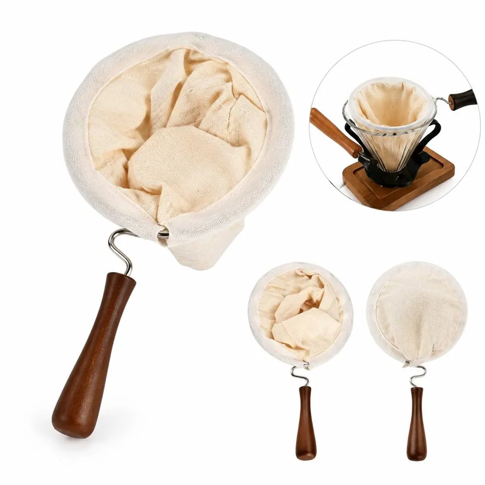 Reusable Cotton Coffee Filter with Wooden Handle 2
