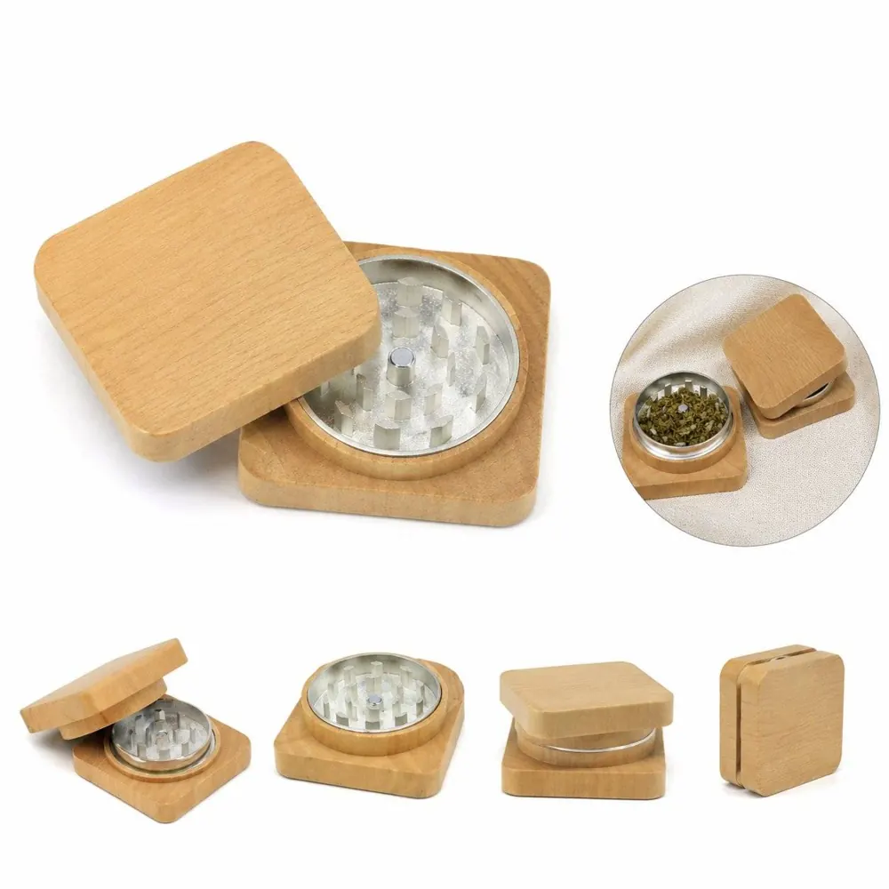 Natural Wood Tobacco Grinder with Metal Teeth, Portable 2