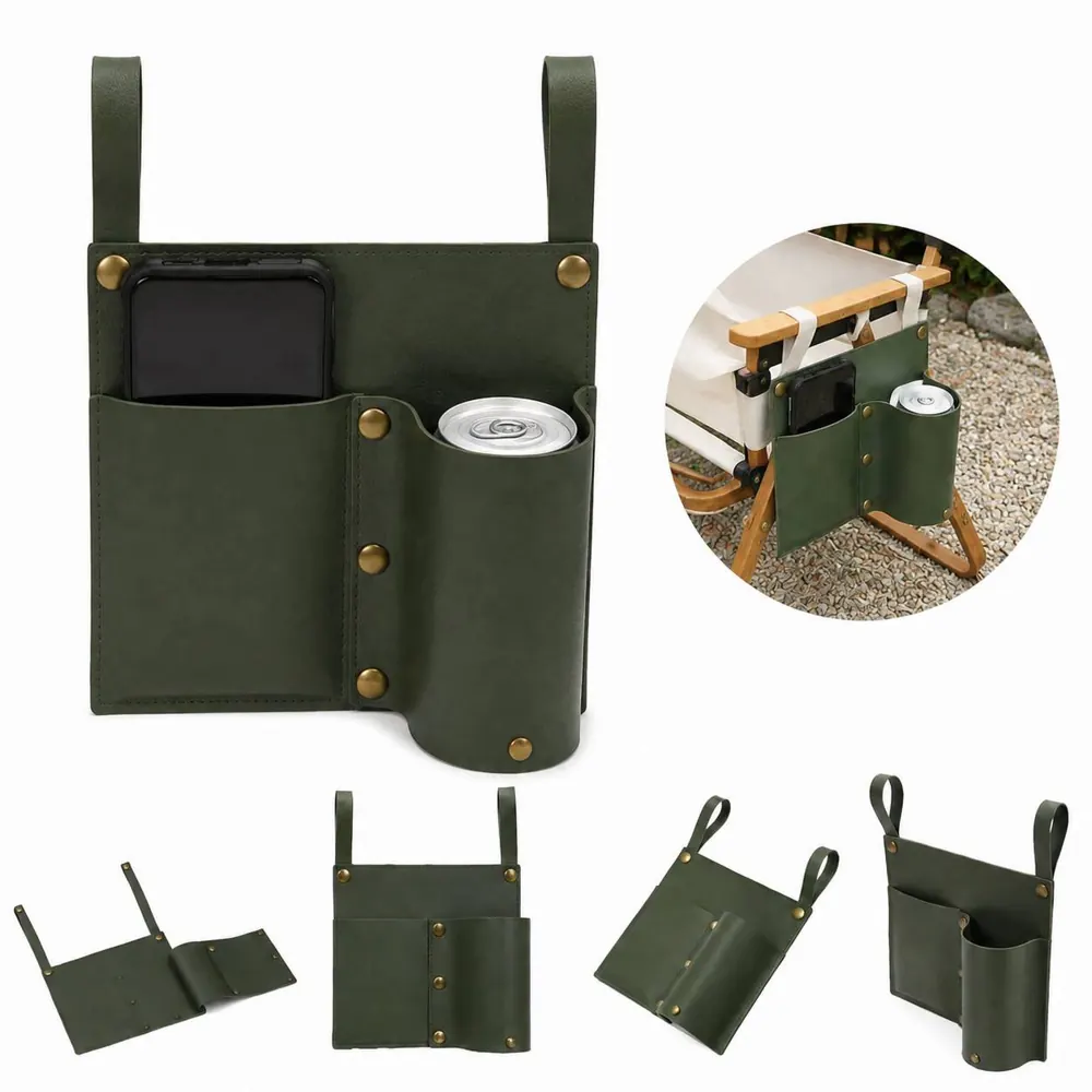 Leather Camping Chair Side Bag with Multi-Pocket Organizer 2
