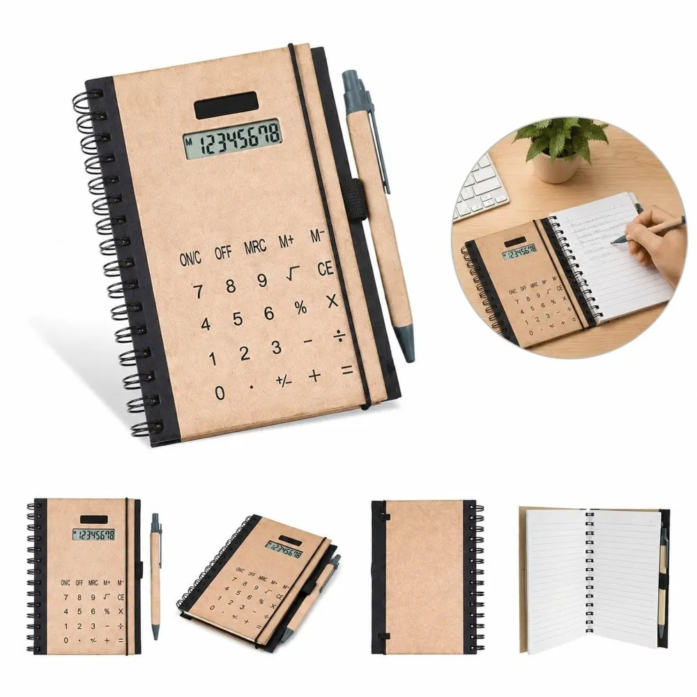 Solar Calculator Notebook with Spiral Binding, Battery-Free 2