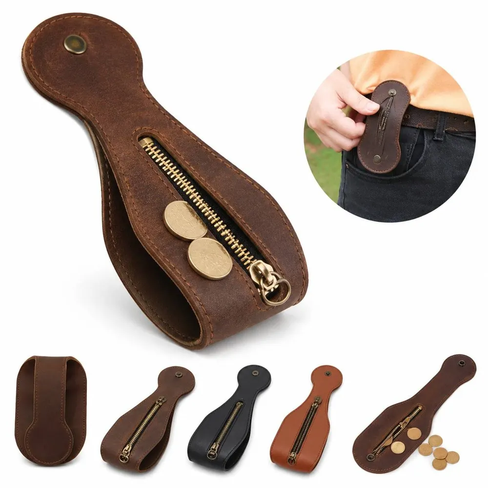 Vintage PU Leather Coin Purse with Zipper, Compact Waist 2