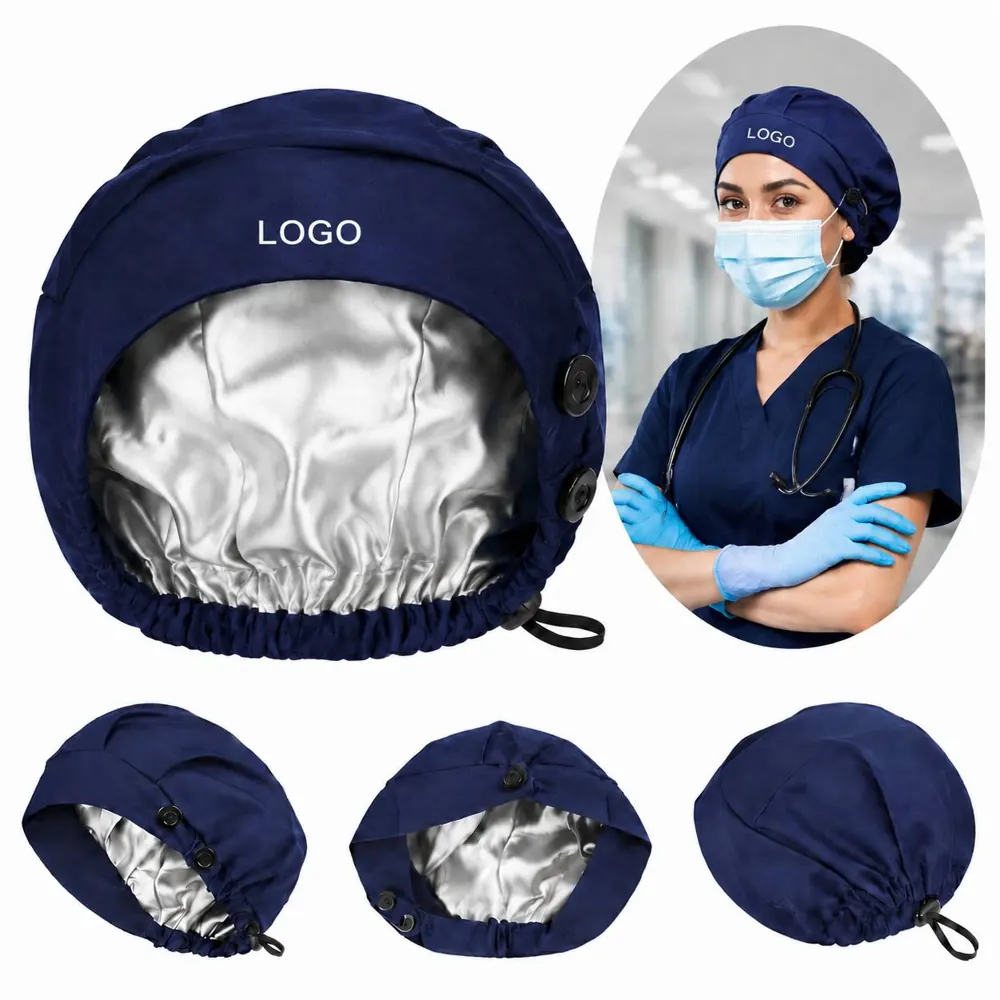 Cotton Satin Bouffant Scrub Cap with 4 Buttons & Sweatband