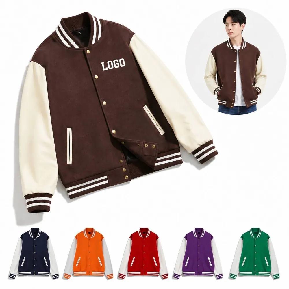 Unisex Cotton Varsity Jacket with Leather Sleeves