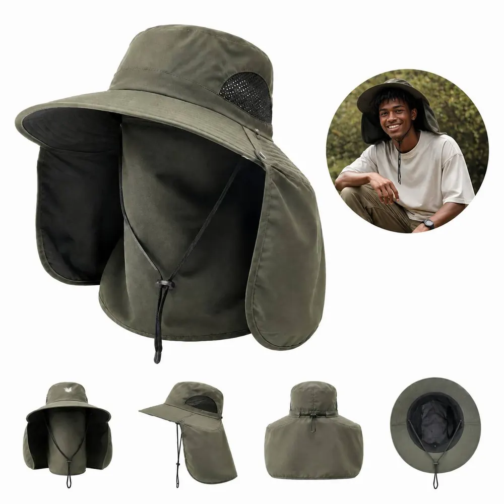 Breathable Wide Brim Fishing Hat with Neck Flap Sun 2