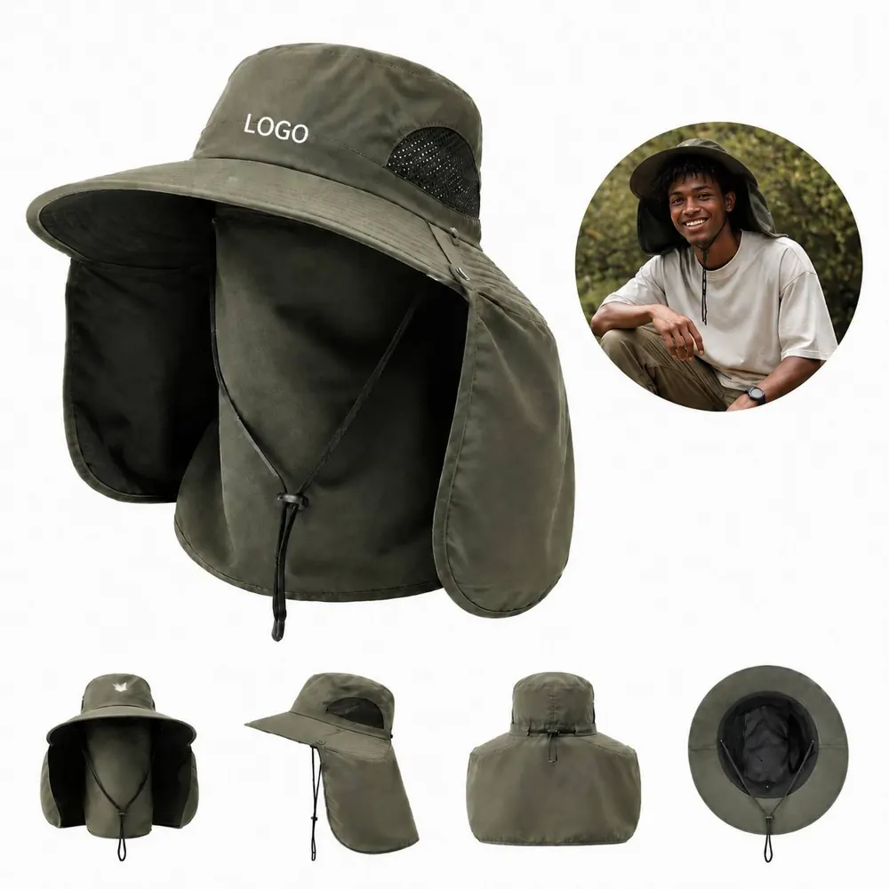 Breathable Wide Brim Fishing Hat with Neck Flap Sun