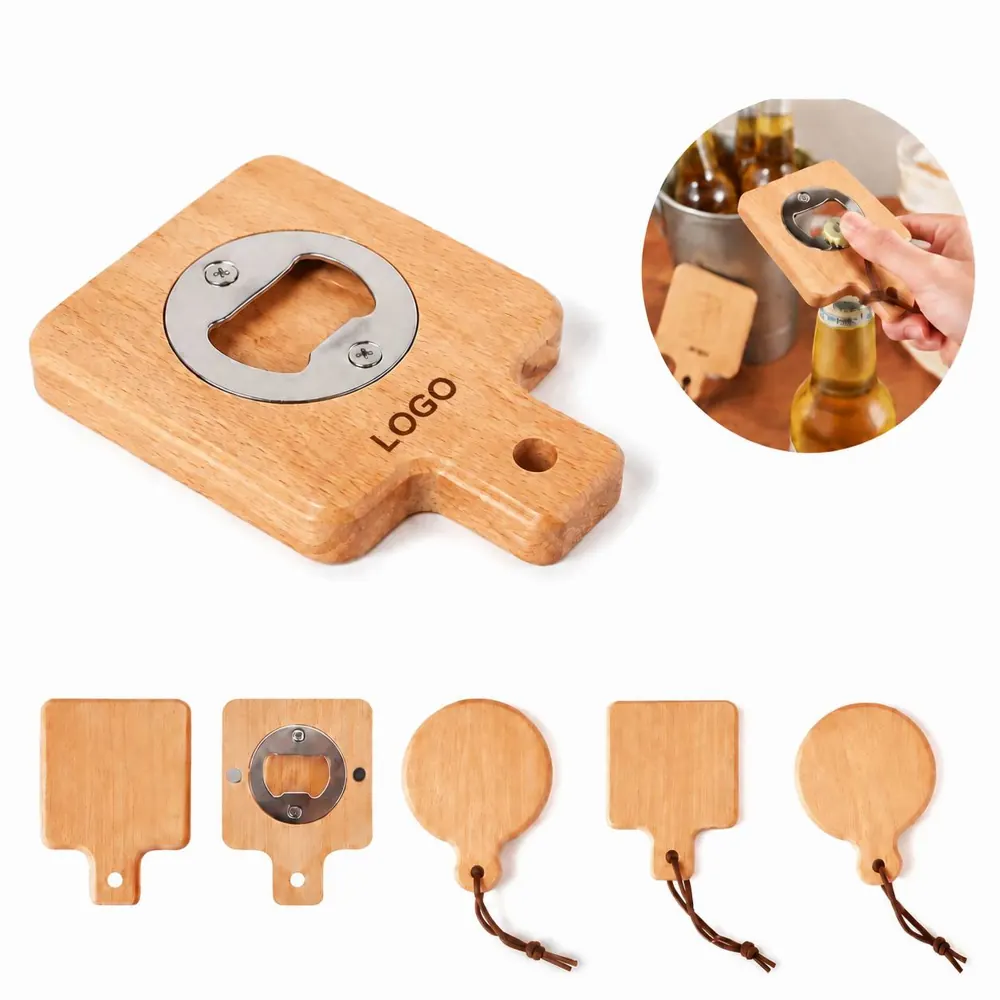 Wooden Magnetic Bottle Opener for Refrigerator, Rustic