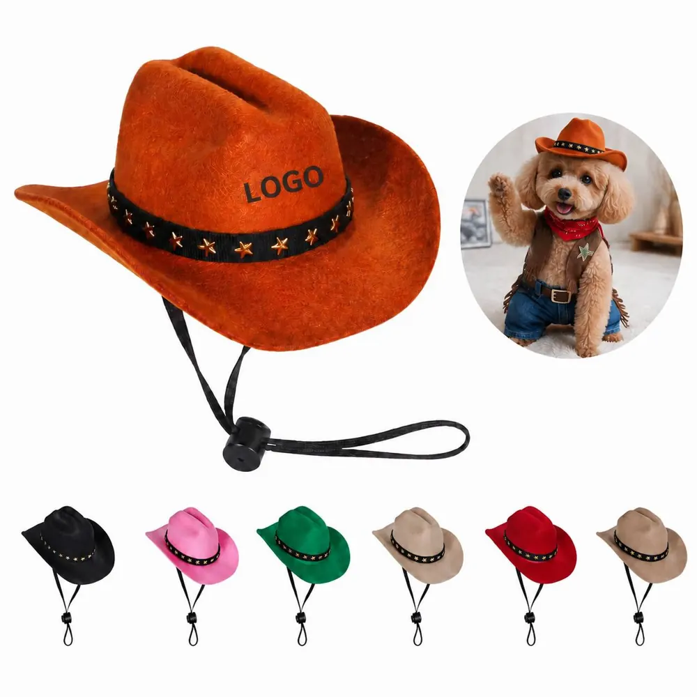 Adjustable Pet Cowboy Hat with Gold Star Pin