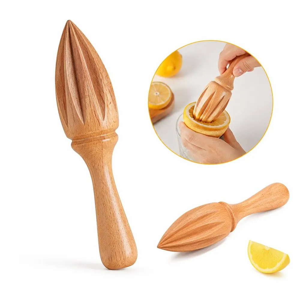 Solid Beechwood Lemon Squeezer Cone Manual Citrus Juicer 2