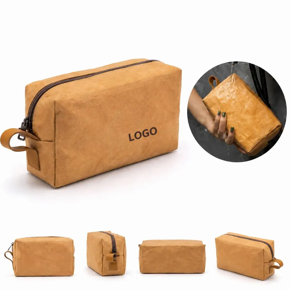Washable Kraft Zipper Storage Bag with Reinforced Handles