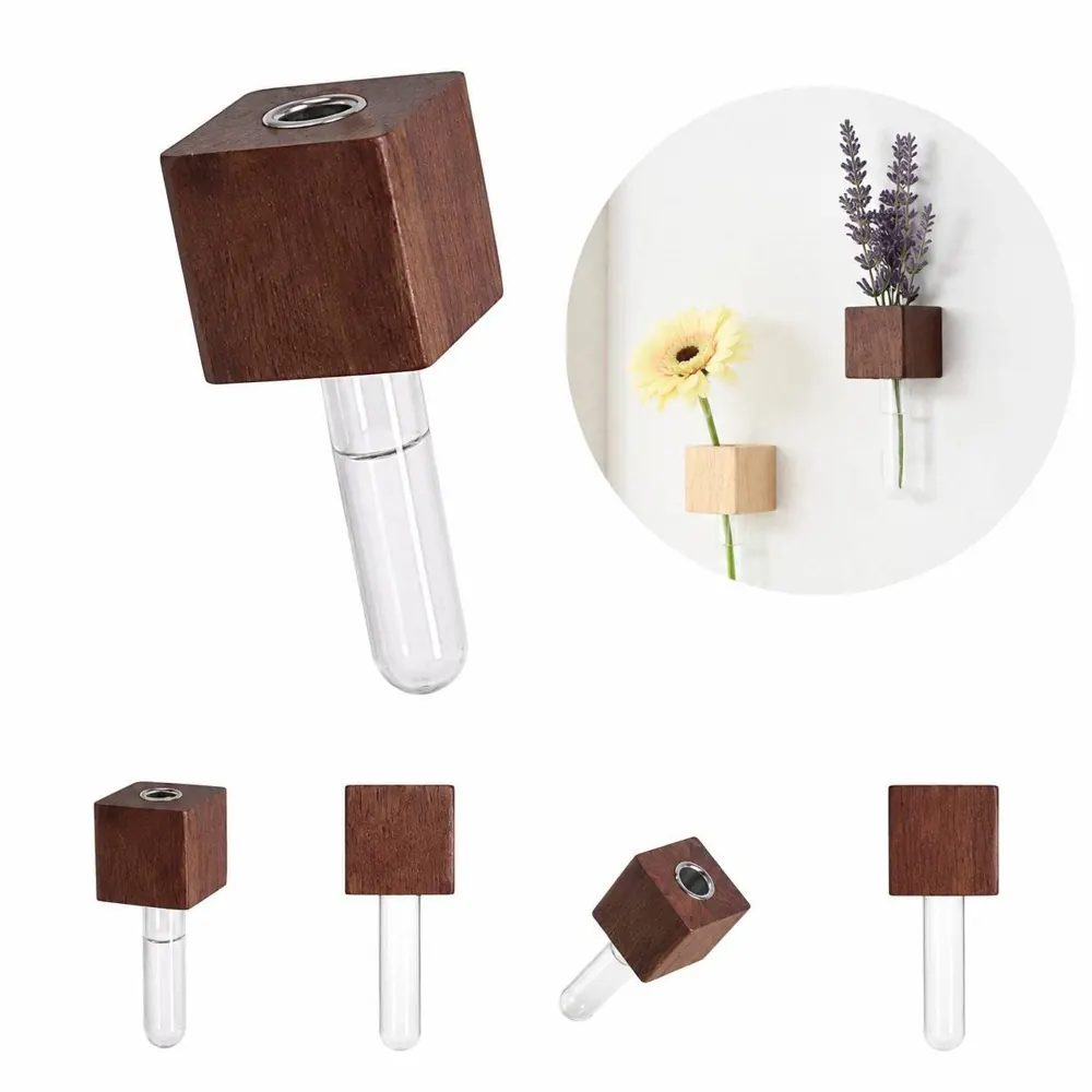 Magnetic Wooden Test Tube Vases for Refrigerator Flower 2