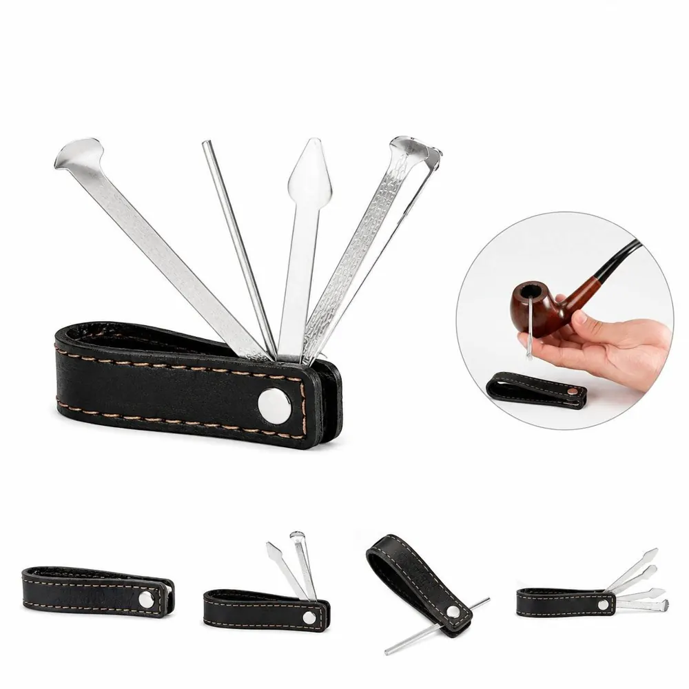 4-in-1 Foldable Pipe Tamper & Stand with Leather Multi-Tool 2