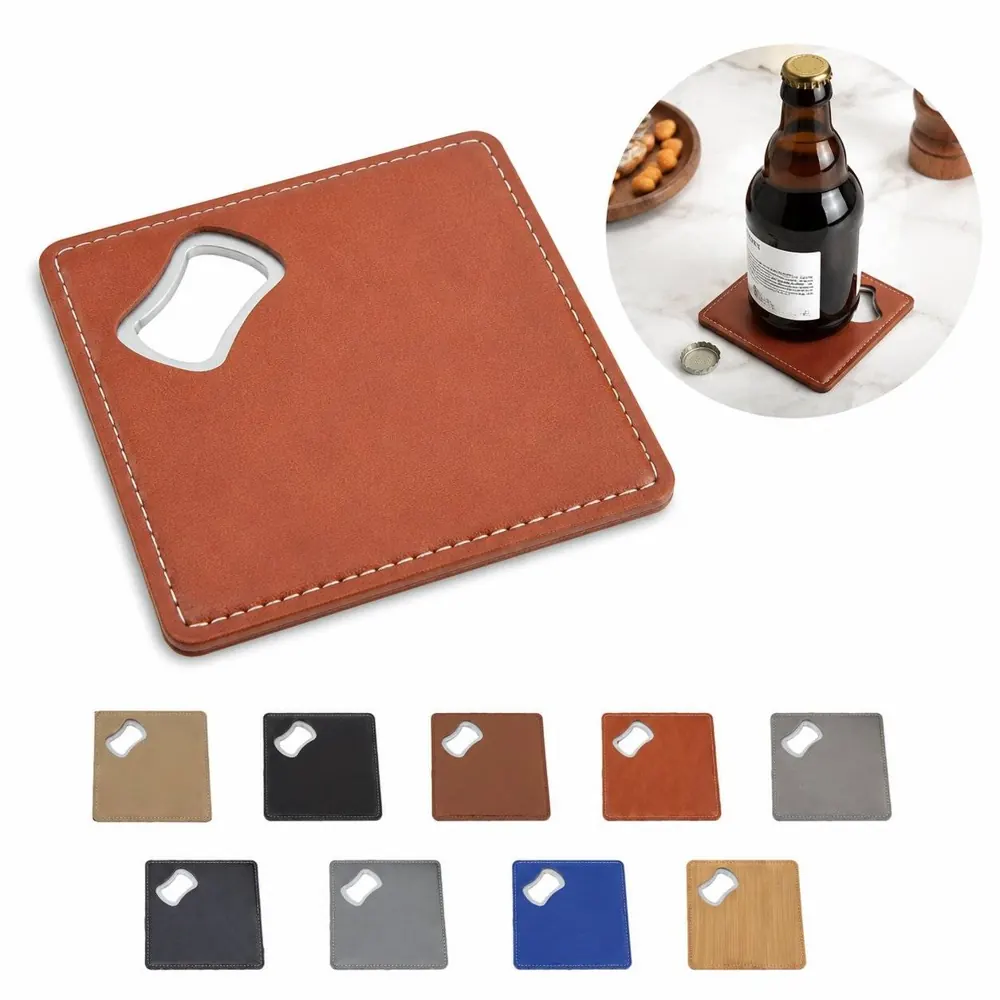 Genuine Leather Bottle Opener Coaster, Durable Dual-Function 2