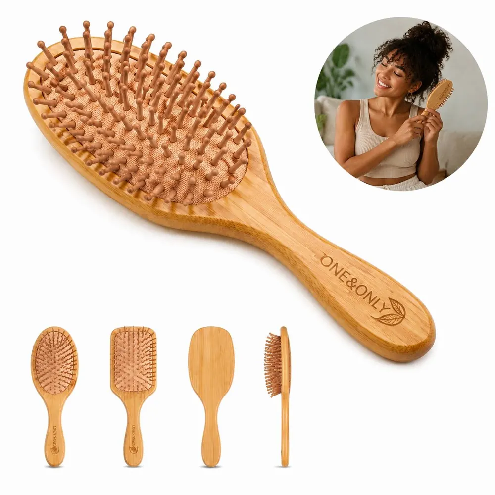 Natural Bamboo Scalp Massage Comb with Ergonomic Handle 2