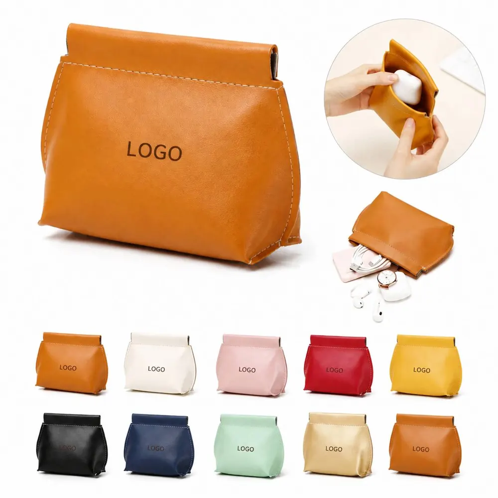 PU Leather Square Coin Purse with Zipper Closure