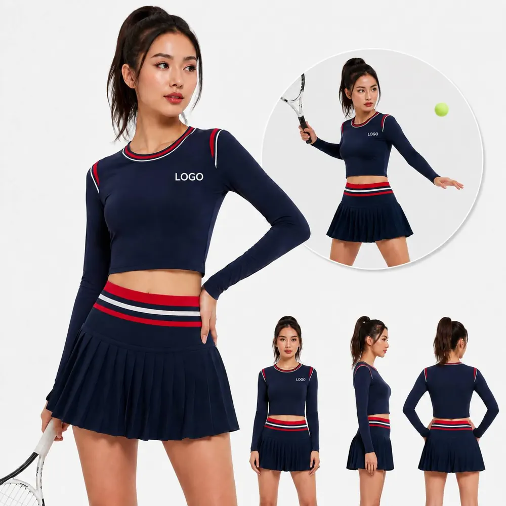 Women's Cropped Compression Yoga Top Long Sleeve Color-Block