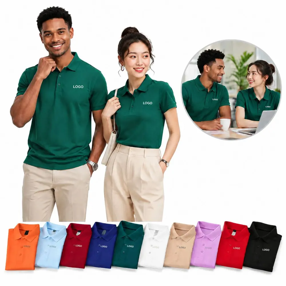 Unisex Short Sleeve Wrinkle-Resistant Cotton Blend Polo