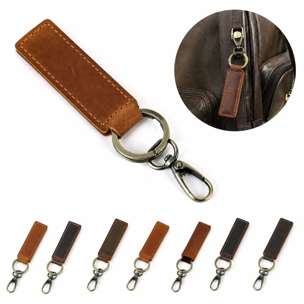 Vintage Leather Keychain with Patina Finish 2