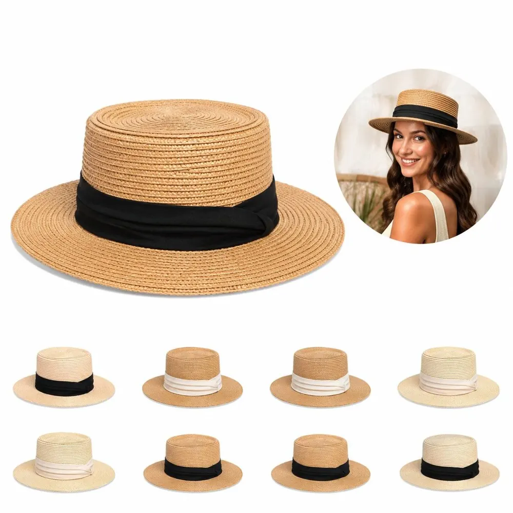Wide Brim Flat Top Straw Sun Hat for Beach Garden 2