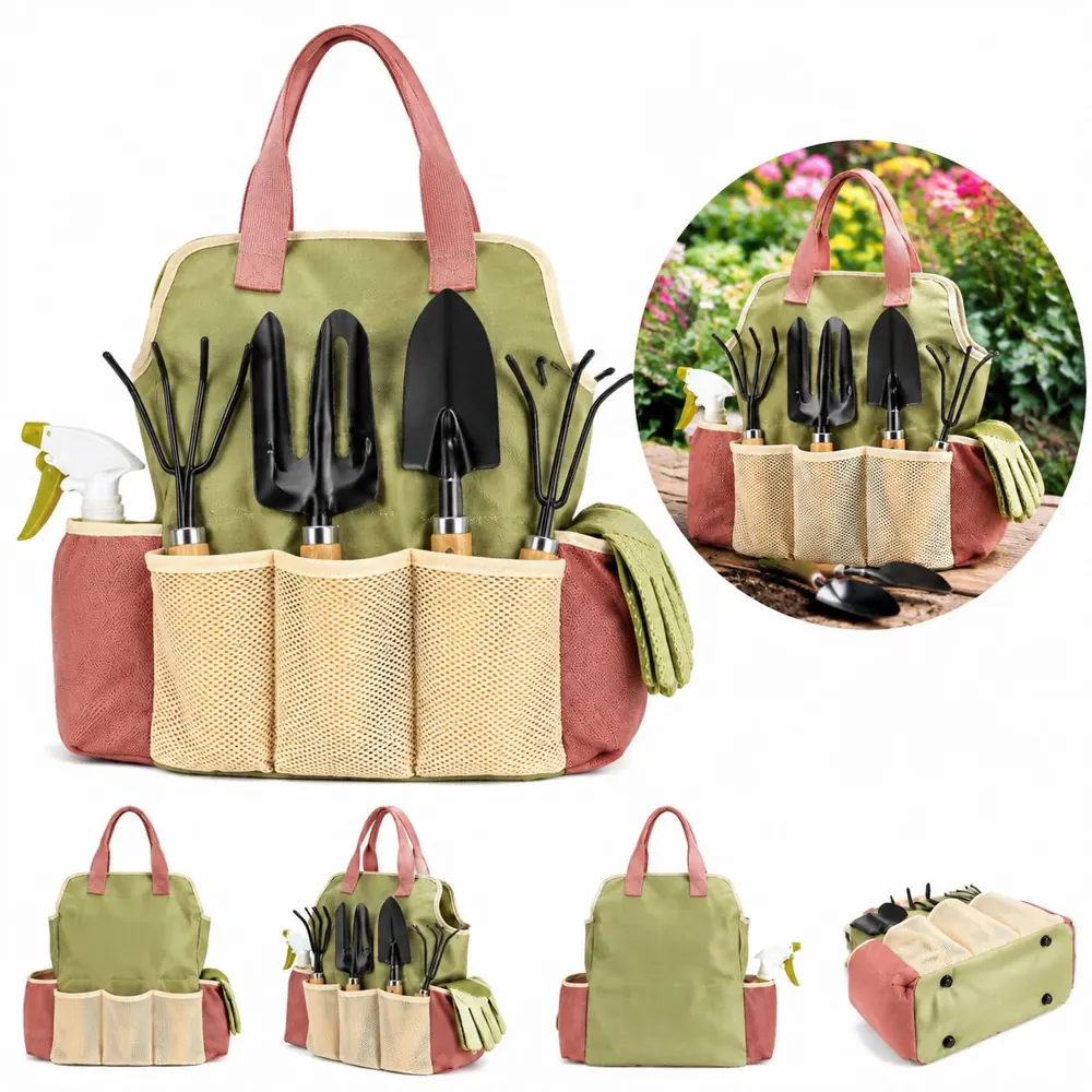 9pc Ergonomic Garden Tool Set with Storage Handbag 2
