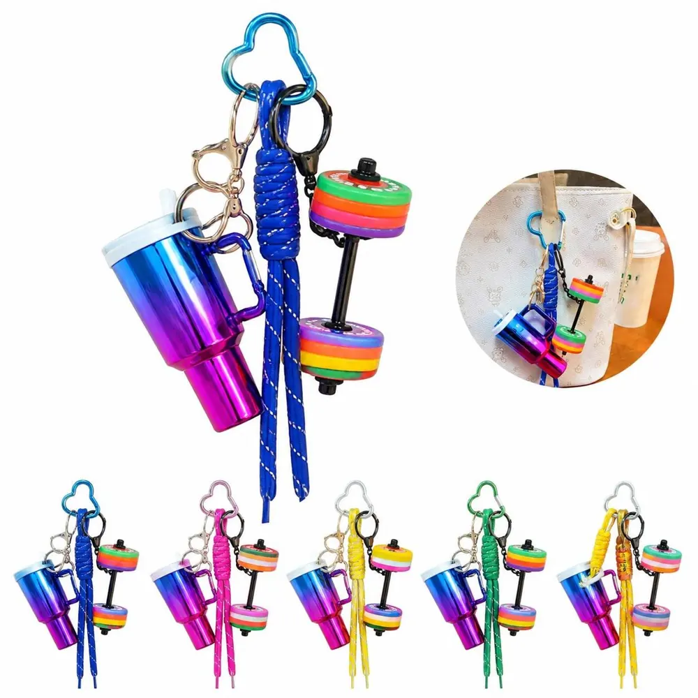 Iridescent Dumbbell & Barbell Keychain Set, Metal Fitness 2