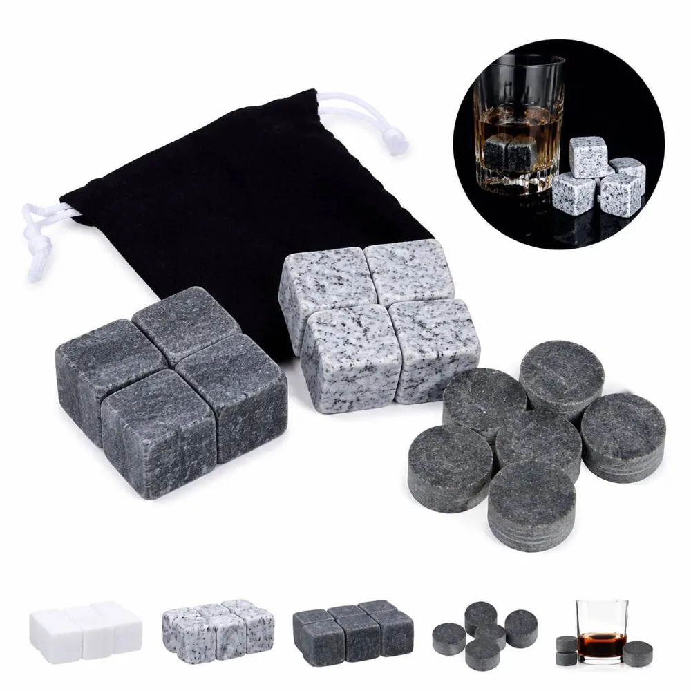 Whiskey Chilling Stones Gift Pouch, Reusable Stainless 2