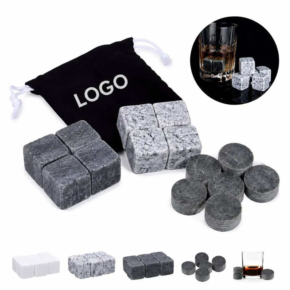 Whiskey Chilling Stones Gift Pouch, Reusable Stainless