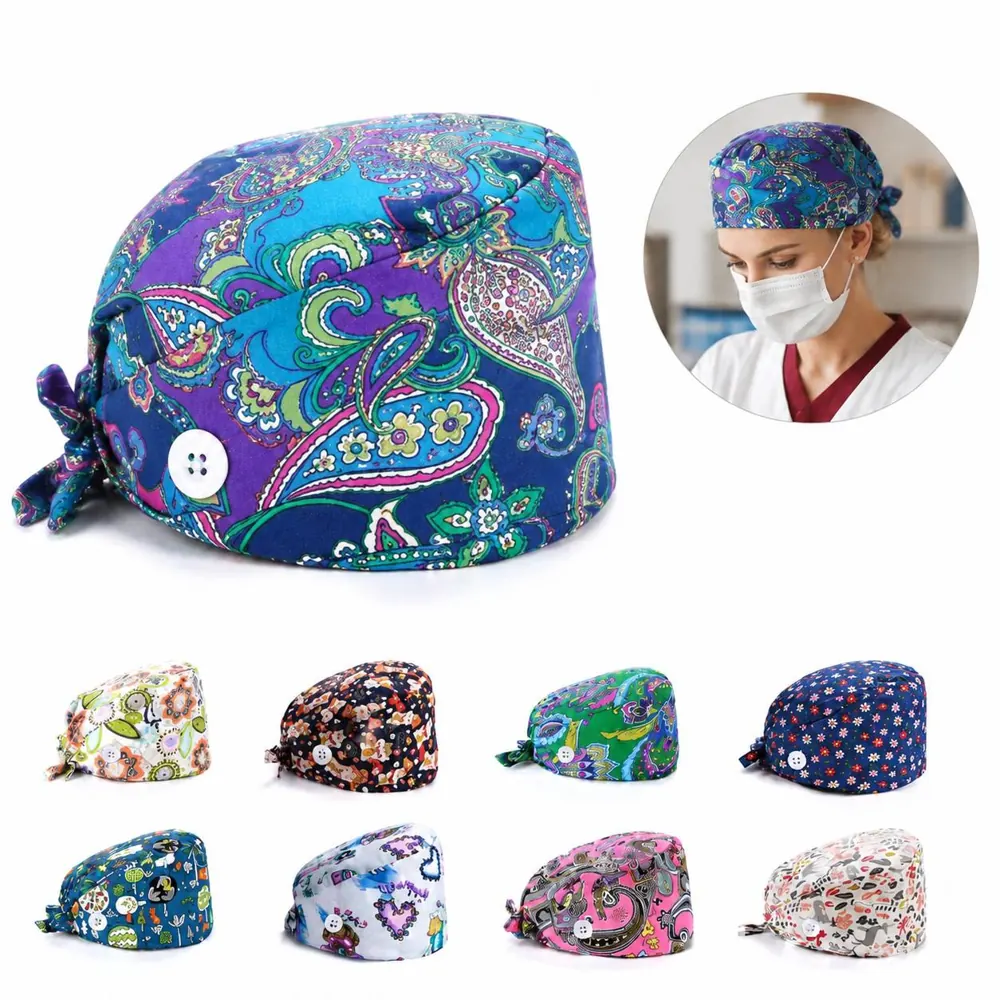 Cotton Adjustable Scrub Cap with Button Closure for Medical 2