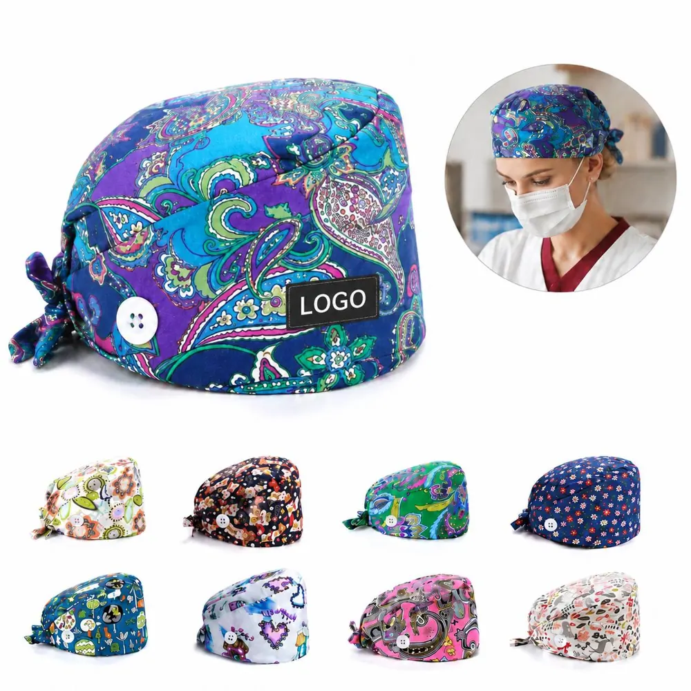 Cotton Adjustable Scrub Cap with Button Closure for Medical