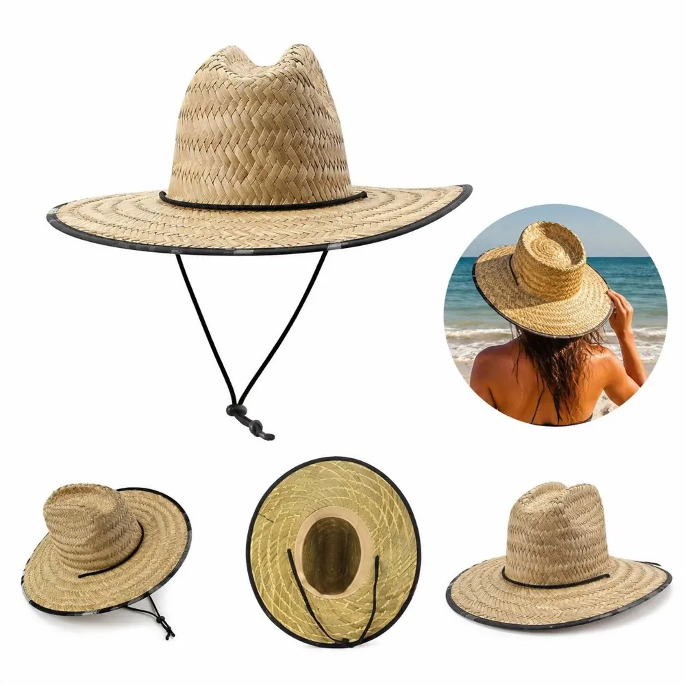 Natural Straw Lifeguard Hat with Wide Brim Sun Protection 2