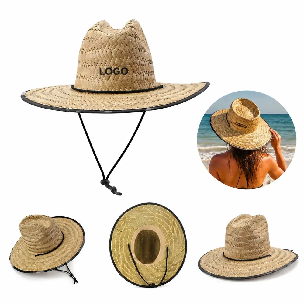 Natural Straw Lifeguard Hat with Wide Brim Sun Protection